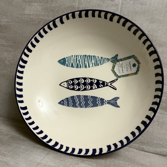 PAPART SERAMIK Blue & White Fish Pasta Bowls Handcrafted In Turkey Brand New - Picture 1 of 5